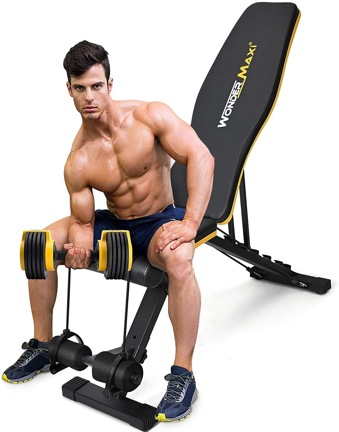 Wonder Maxi Adjustable Weight Bench, Strength Training Bench for Full Body Exercise, Work Out Bench Equipment with Arm Resistance Bands