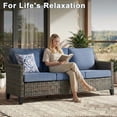 thumbnail image 5 of Opohoro 73.2" Outdoor Wicker 3-Seat Sofa, Weather Resistant Rattan Patio Furniture with Deep Seat for Deck Backyard Porch,Gray/Blue, 5 of 10