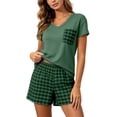 thumbnail image 2 of ZyeKqe Vacation Outfits for Women 2 Piece Summer Sets Crewneck Short Sleeve Shirts Match Plaid Casual Shorts Beach Travel Sets, 2 of 8