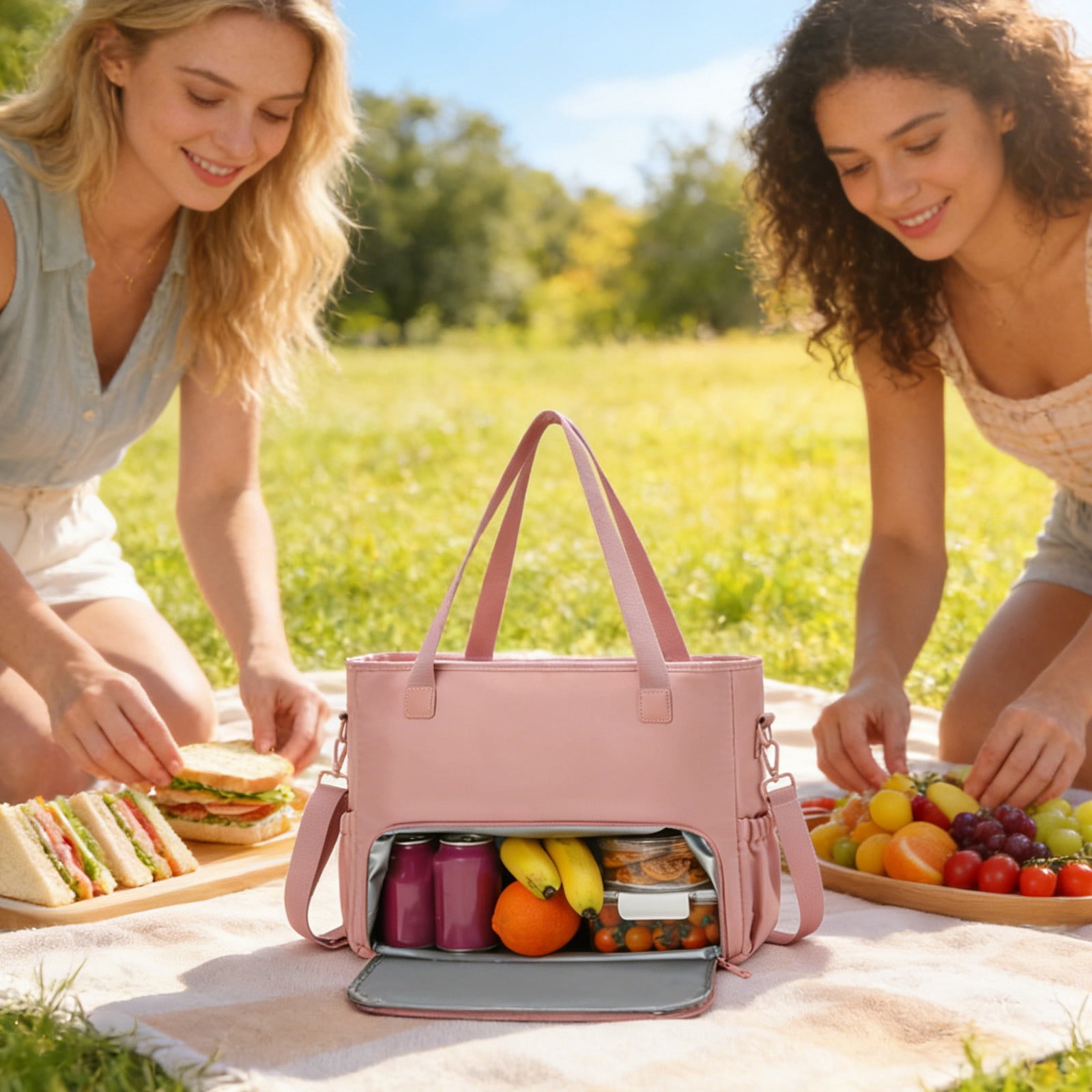 Insulated Lunch Bag for Women, 15.6 Inch Laptop Tote with Large Compartment, Waterproof Work Tote Bag with Side Pockets for Nurse, Teacher, Office, Commute, Professional Lunch Box Cooler Bag