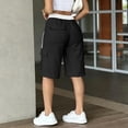 thumbnail image 6 of Womens Long Cargo Shorts Knee Length Elastic Waist Side Stripes Trendy Streetwear Summer Casual Utility Shorts Black M, 6 of 6