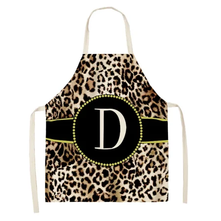 

1Pcs Leopard Letter Pattern Kitchen Sleeveless Aprons Cotton Linen Bibs 68x55cm Household Cleaning Pinafore Home Cooking Mandil