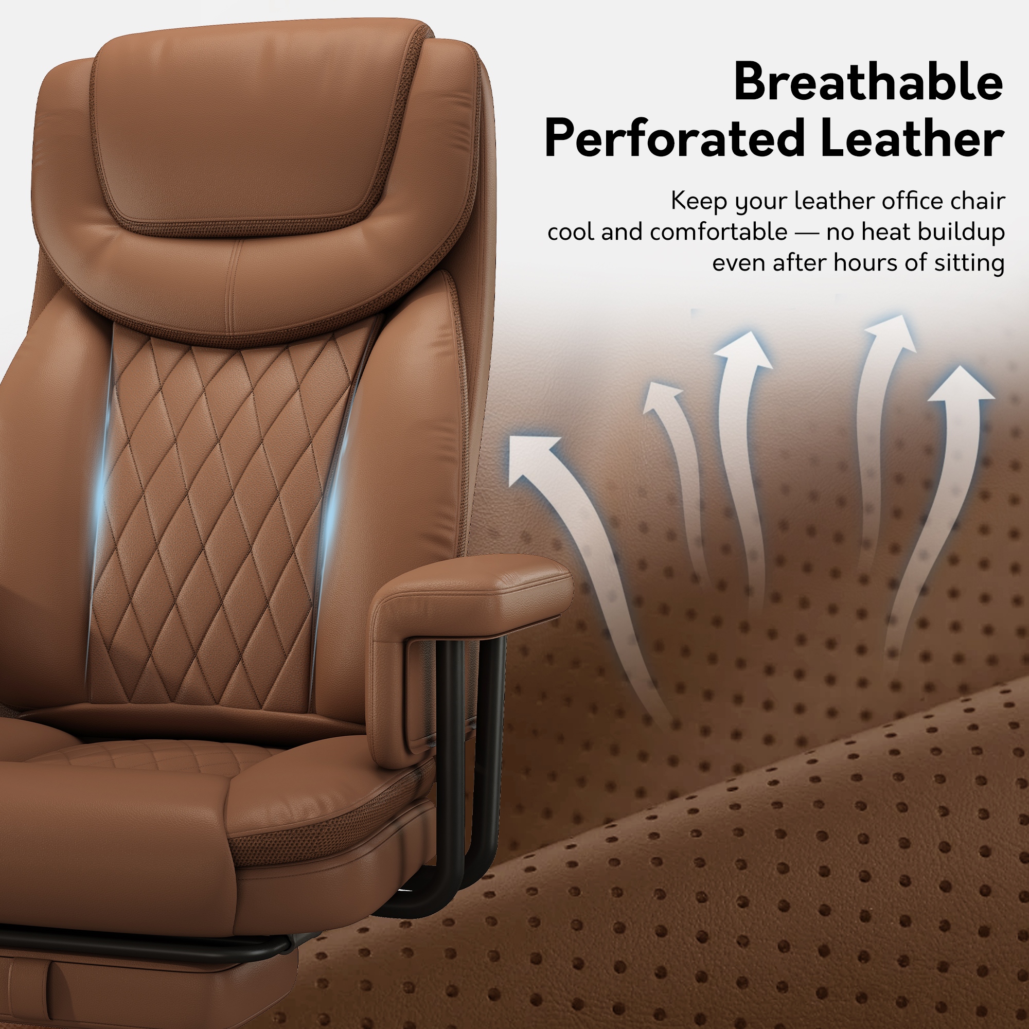 HomeZeer Big and Tall Executive Office Chair 400LBS, 160°Reclining with Retractable Footrest, PU Leather Desk Chair with Padded Arms, Adjustable Height with Quiet Roller Wheels, Brown