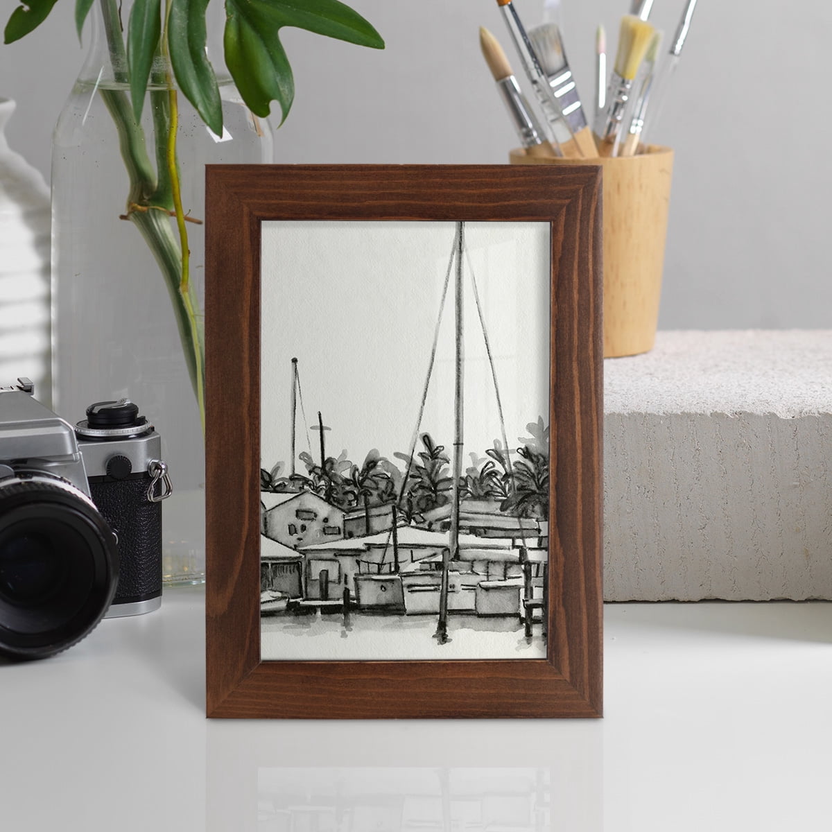 Neutral Tropics III - Framed Print w/glass - Chestnut