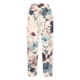 thumbnail image 4 of VNKIDY Womens Watercolor Floral Print High Waist Wide Leg Pants Side Pocket Loose Fit Lightweight Casual Trousers For Summer Daily Wear Beige S, 4 of 5