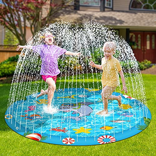 LANWK Upgraded 68 Sprinkle pad and Splash Play Mat Inflatable Outdoor Party Sprinkler Pad Water Toys for Children Infants Toddlers 1 2 3 4 5 Year Old Boys Girls and Kids 