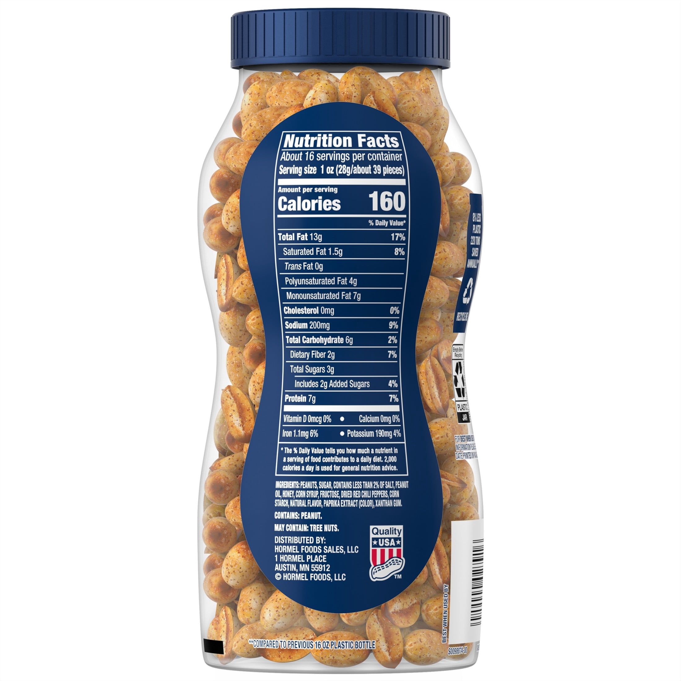 PLANTERS Sweet and Spicy Peanuts, Party Snacks, Plant-Based Protein, 16 oz Plastic Jar