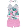 thumbnail image 2 of YEAHDOR Kids Girls 2pcs Floral Prints Swimsuit Halter Swimming Tank Top with Bottoms,Sizes 7-16, 2 of 5