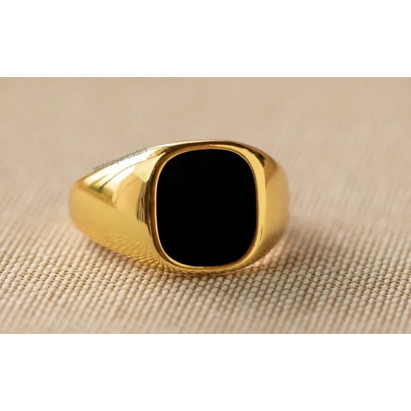 Solid 925 Sterling Silver Flat Black Onyx Cushion Gemstone Christmas Men's Ring
