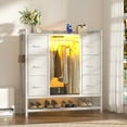 thumbnail image 5 of iSunirm Dresser for Bedroom with Clothes Rack & Shoe Rack, 6 Drawer Dresser with Power Outlet & LED Light, Chest of Drawers for Bedroom, Closet, Hallway, 15.7"D x 45.5"W x 47.2"H, White, 5 of 8
