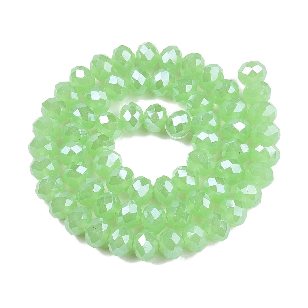 Electroplate Glass Beads Strands Imitation Jade Beads Pearl Luster Plated Faceted Rondelle Pale Green 8x5mm Hole: 0.5mm 60~62pcs/strand 39~40cm