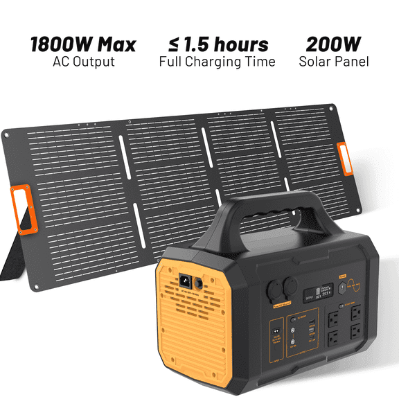 1800W Solar Generator Kit with 200W Panel | All-in-One Portable Power Station 1024Wh, Solar Powered Fast Charging for CPAP, Home, Camping, Outdoor