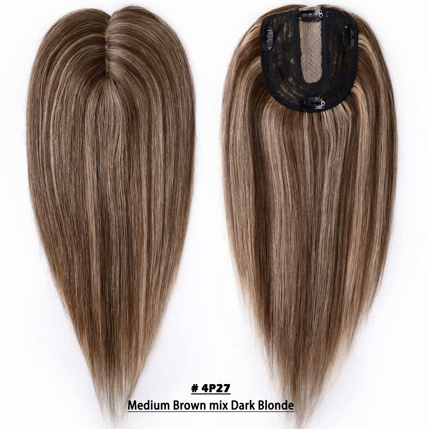Benehair 100% Human Hair Extensions Clip In Topper Toupee Hairpiece Silk Base for Women Remy Hair 6"-14" Highlight Blonde US