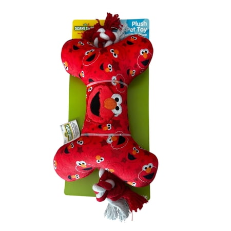 Sesame Street Elmo Plush Dog Toy with Squeaker & Rope – Pet Chew Toy