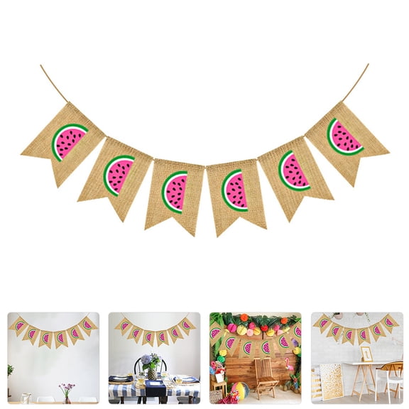 EXHUMKY Multi-Color Watermelon Party Banner, 1 Piece Swallowtail Hanging Decoration for Birthday, BBQ, Outdoor Celebrations