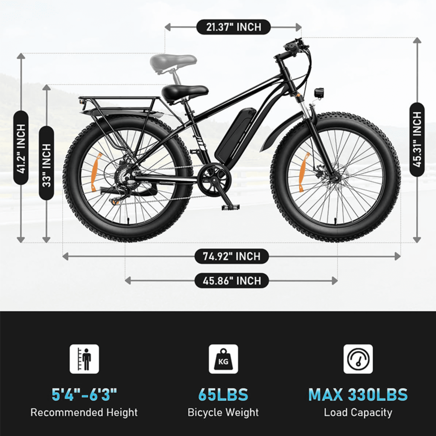 EB26 Adult Electric Bike (Black), 1000W brushless motor, top speed 28 mph, high-carbon steel frame, 48V electric mountain bike, UL 2849 certified