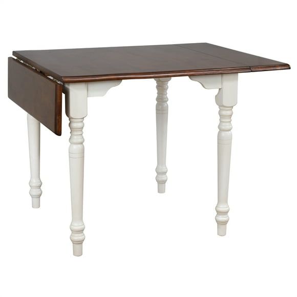 Andrews 48" Rectangle Drop Leaf Dining Table /Antique White/Chestnut Brown Wood