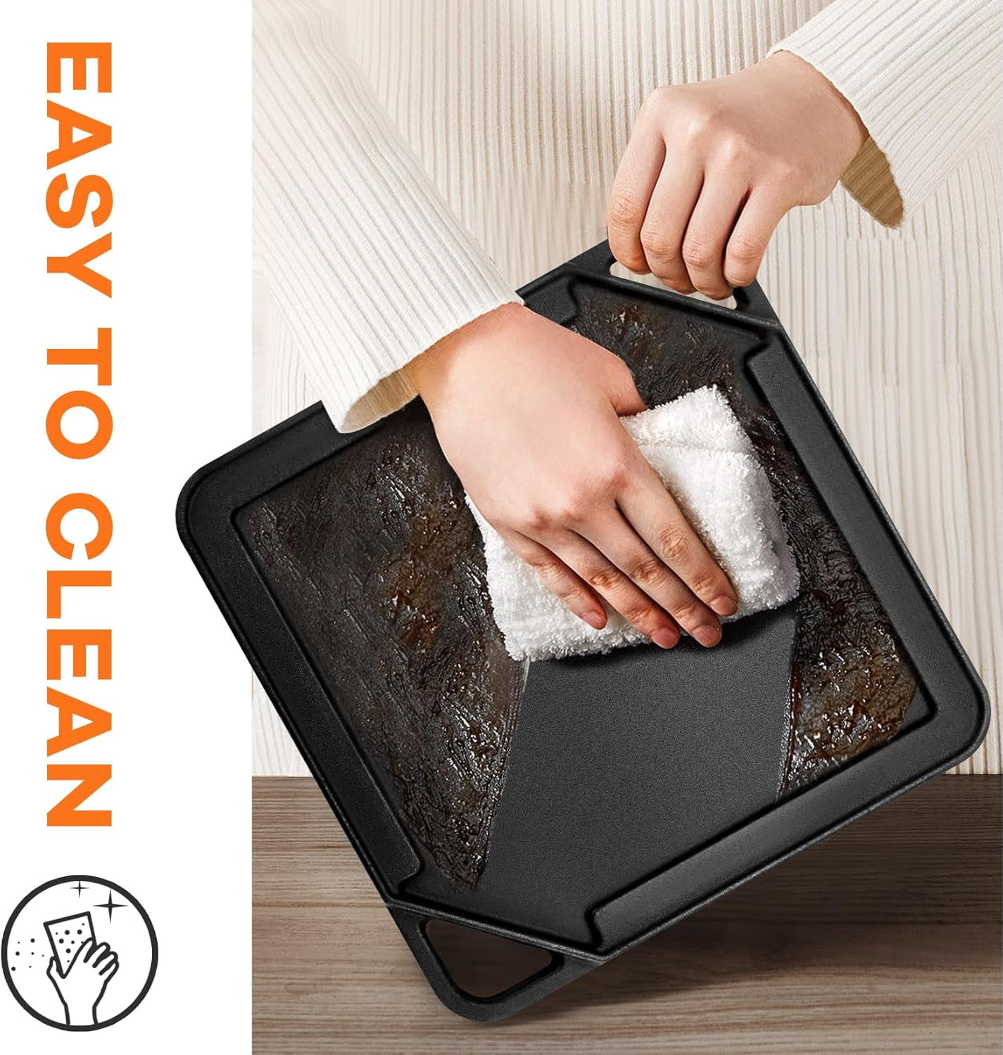 Cast Iron Reversible Griddle, 10x10 Square Baking Flat and Ribbed Griddle Plate for Gas Grills and Stove Tops