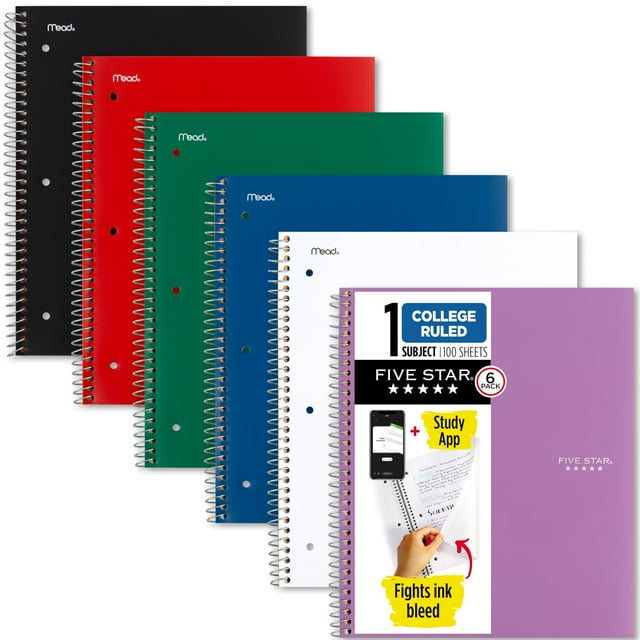 Cuaderno con forma de espiral con forma de cinco estrellas, 1 asignatura universitaria, 100 hojas