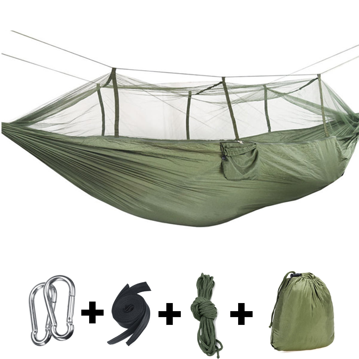 Double Person Nylon Camping Hammocks with Net TOPCHANCES Upgrade Hammock with Mosquito Net Beach Tree Straps & Carabiners for Outdoor Backyard Camping Hiking 