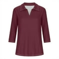 thumbnail image 4 of iHengLiXing Tops for Women Plus Size Women's Color Matching T-shirt V-neck Lapel 3/4 Sleeve Top, 4 of 4