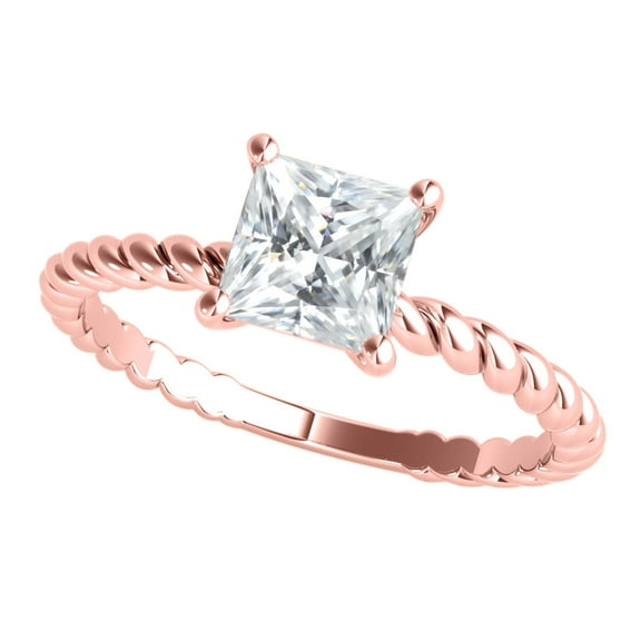 1.25 Carat Solitaire Princess Cut Moissanite Engagement Rings For Womens In 10K Solid Rose Gold Ring Size 5
