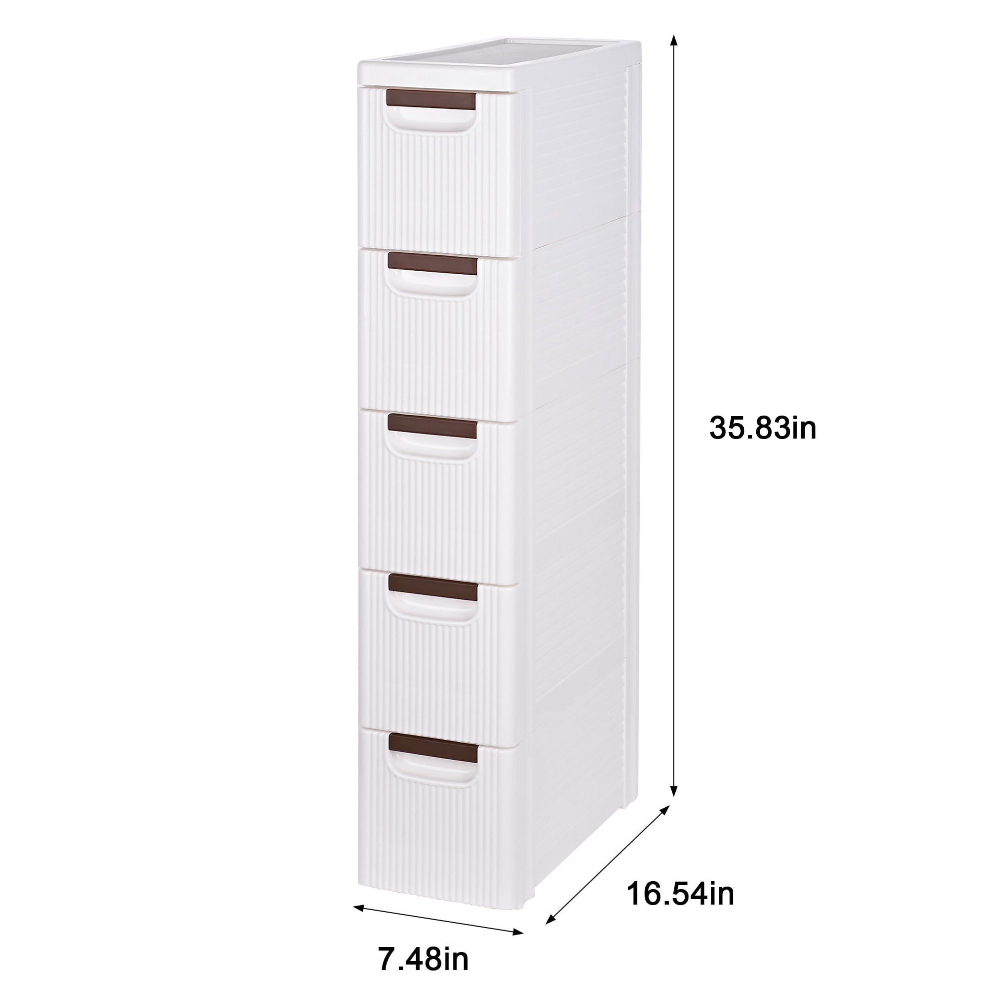 VECELO 5 Drawers Small Bathroom Stackable Storage Cabinet Floor Side Cabinet, Freestanding Plastic Narrow Lim Corner Slide Out Drawer Storage, For Bedroom Kitchen, White
