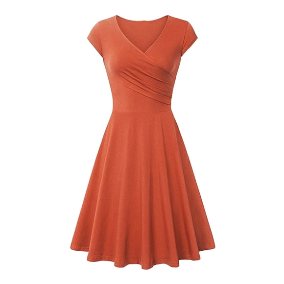 GZWYHT Summer Dresses,Dresses for Women 2025 Basic Outdoor Home Short Sleeve Slim T Shirt Dress Tee Dress Swing Dress Plain Ruched Mini Dress Midi Dresses,Casual Dresses,Orange Dress,Tshirt Dress M