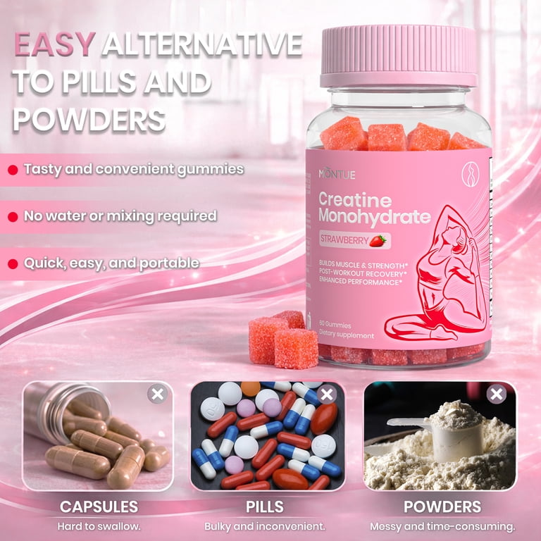 mixing l carnitine with creatine Montue Creatine Gummies for Women, 3000mg Creatine Monohydrate with Bcaa, L-Carnitine, Taurine, Vitamin B12 & B6, Sugar Free Vegan, Strawberry Flavor,