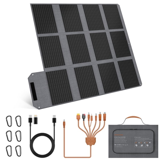 MHPOWOS 120W Portable Solar Panel Foldable Solar Charger with PD3.0 USB Type-C IP65 for Camping Power Station