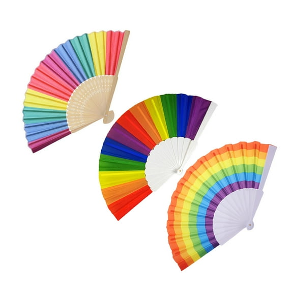 FRCOLOR  3 Pcs Rainbow Fan Handheld Fans Party Rave Travel Miss Colorful