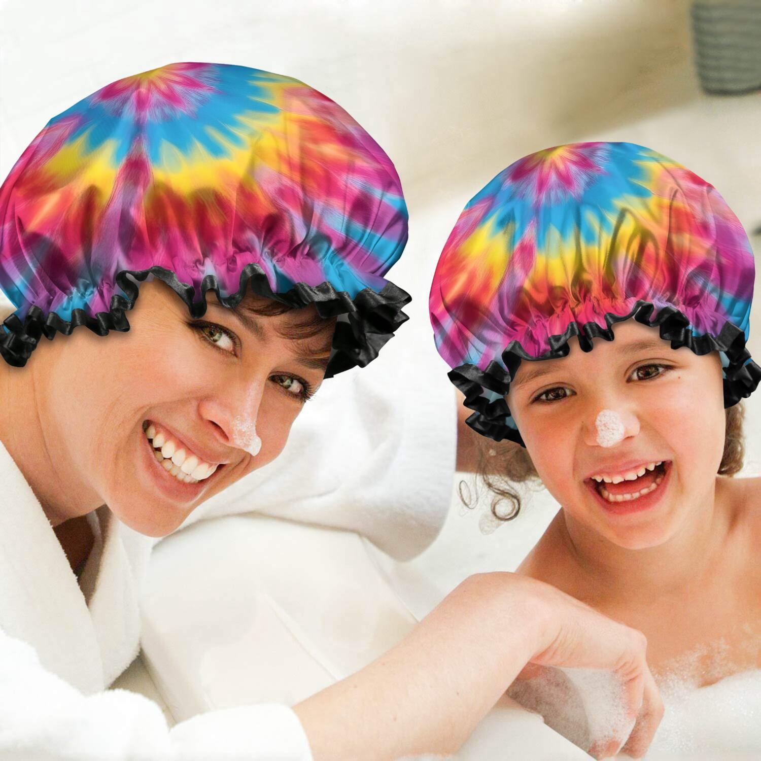 Shower Caps,Colorful Tie Dye Mandala Pattern Waterproof Shower Cap for Women 4 Pieces,Double Reusable Hair Cover for Shower PEVA Elastic Stretch Hem