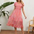 thumbnail image 1 of Vestido de gasa con gradas para mujer vestido de hadas con estampado plisado para mujer vestido de manga corta FLhrweasw Nuevo, 1 of 7