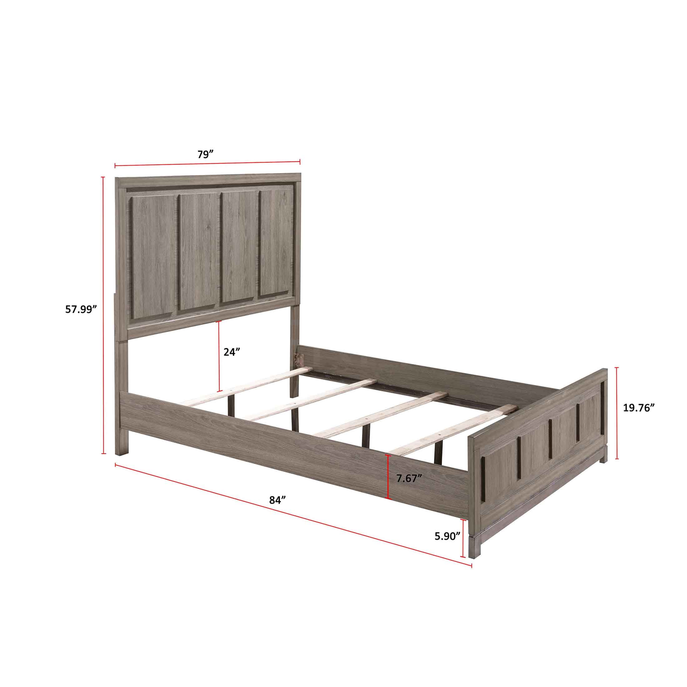 JERFIT Modern King Size Bed Frame with Headboard, Minimalist Platform Bed, Grey Oak Wood Bedroom Furniture