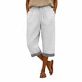 thumbnail image 4 of Outfmvch Capri Pants for Women Pull On Pants Yoga Capri Pants Paper Bag Pants Cropped Pant Wide Leg Palazzo Cropped Linen Pants Women Gaucho Pants for Women Hiking Wide Leg Pants High Waisted White L, 4 of 7