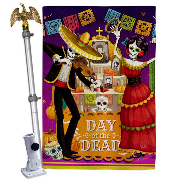 Breeze Decor HS120260-BO-02 La Baile de Los Muertos Falltime Day of Diad 28 x 40 in. Double-Sided Decorative Vertical House Flag Set for Decoration Banner Garden Yard Gift