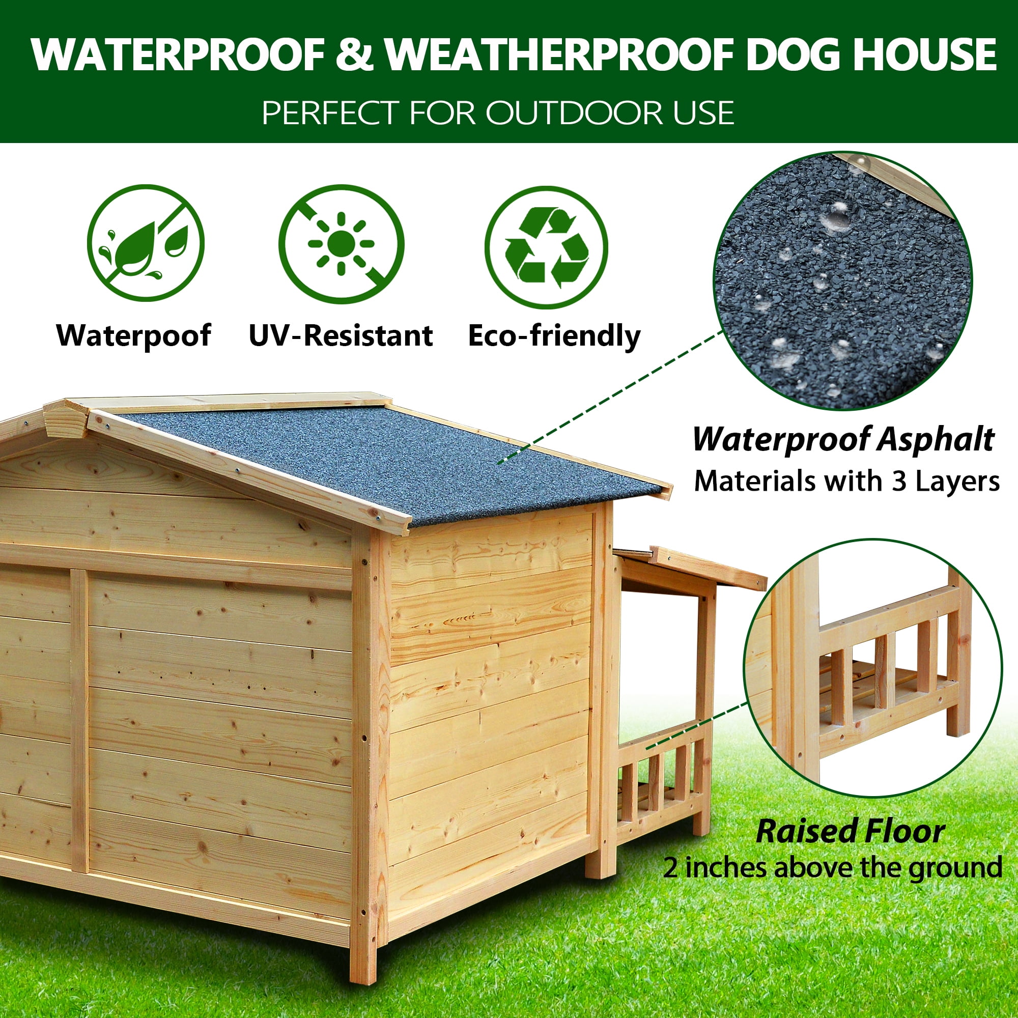 Pefilos 51" Large Wood Dog House for Outdoor and Indoor Dogs, Waterproof Pet Cat House Cabin with Asphalt Roof, Rabbit Hutch, Beige Pefilos 51" Large Wood Dog House for Outdoor and Indoor Dogs, Waterproof Pet Cat House Cabin with Asphalt Roof, Rabbit Hutch, Beige