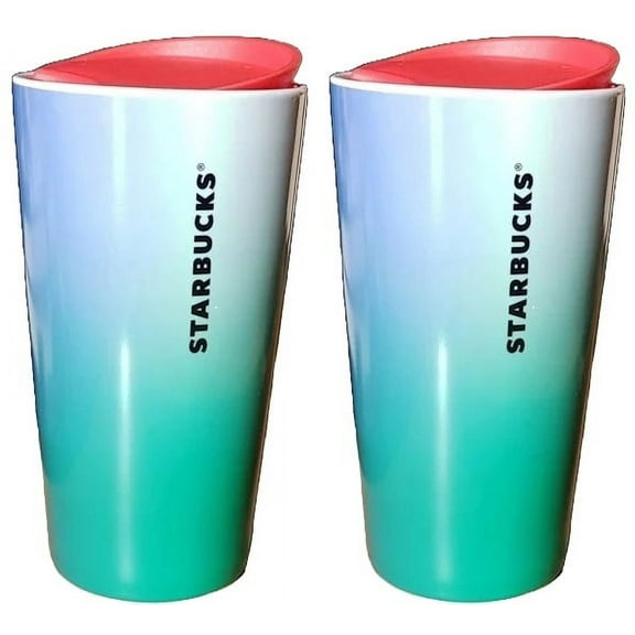 Starbucks 2022 Blue Green Ocean Gradient Travel Cup Ceramic Tumbler 12oz 2 Pack