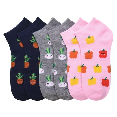 

6-PACK Women s Comfort Low Cut Socks Spandex Socks VEGGIE 0-12