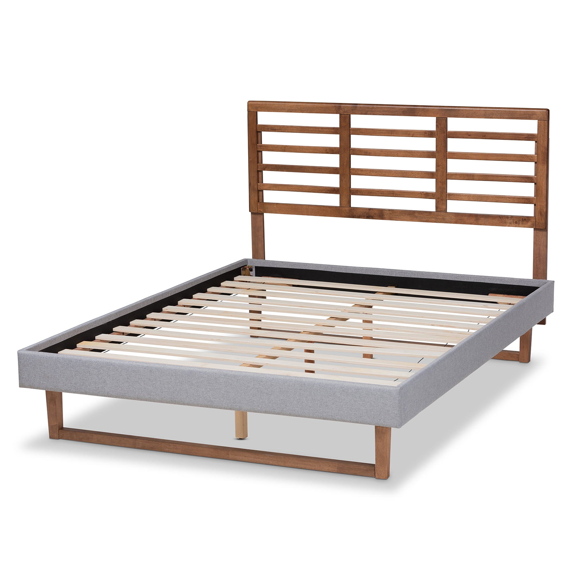 Baxton Studio Luciana Modern and Contemporary Light Grey Fabric Upholstered and Ash Walnut Brown Finished Wood King Size Platform Bed
