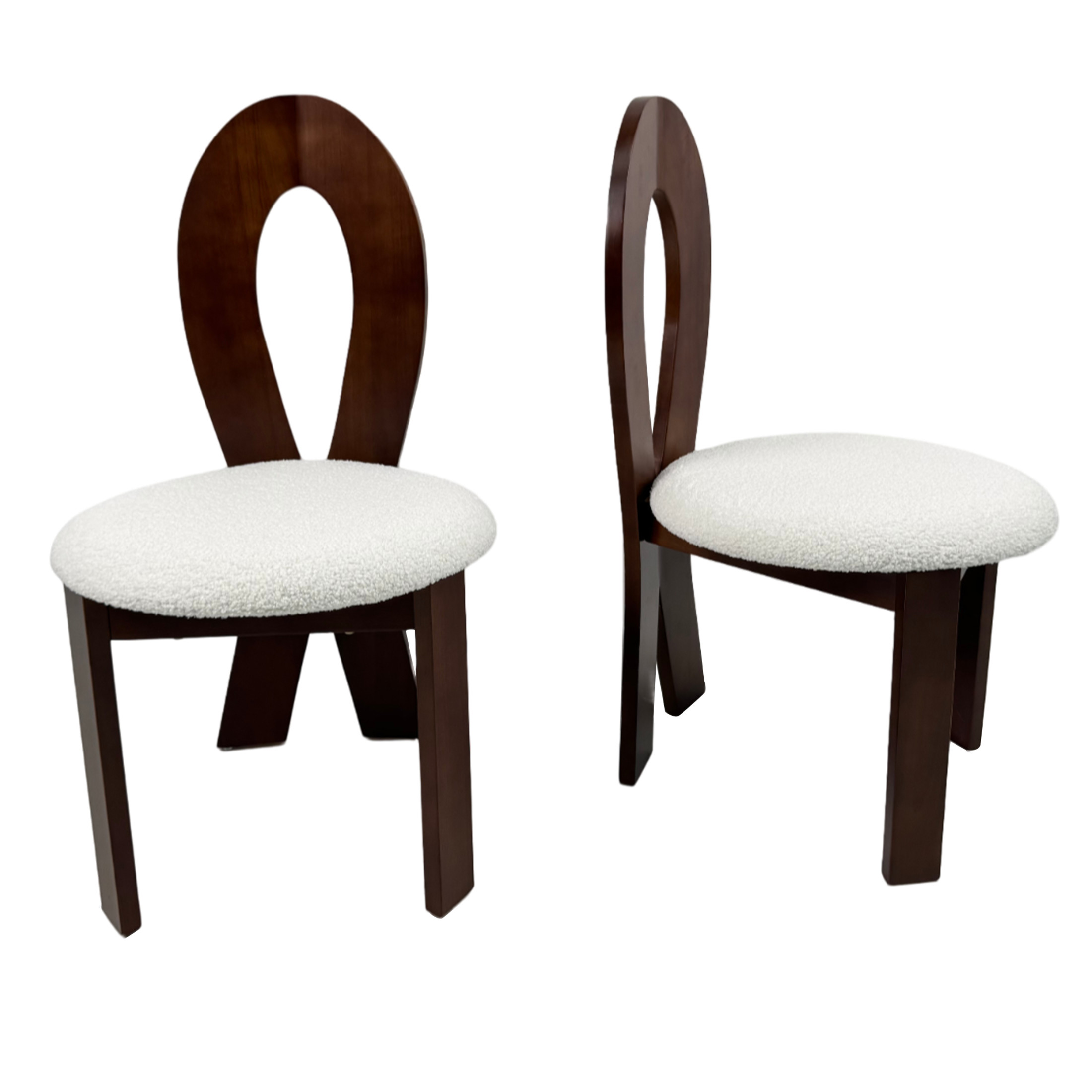 Noble House Set of 2 Dining Chairs with Ribbon-Cross Backrest, White Teddy Velvet Upholstered Cushions, Brown