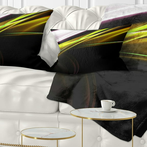 Designart Fractal Lines Golden White - Abstract Throw Pillow - 12x20