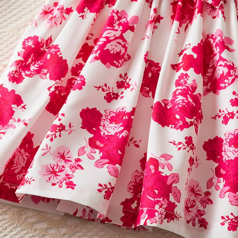 Flower Girl Dress Ruffled Bow Short Sleeve Floral Party Dress Princess with Headband Fly Sleeve Soft Breathable Lightweight Red Dress Size 18-24 M Flower Girl Dress Ruffled Bow Short Sleeve Floral Party Dress Princess with Headband Fly Sleeve Soft Breathable Lightweight Red Dress Size 18-24 M