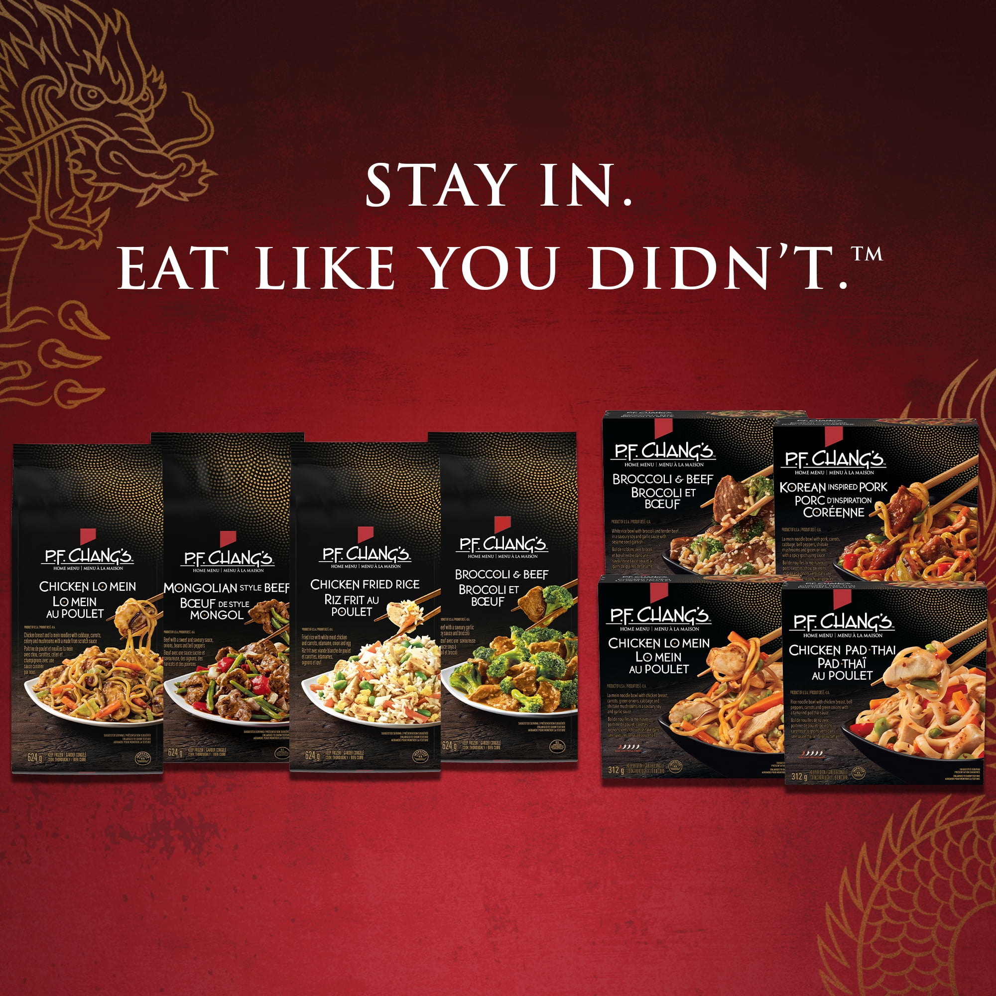 Lo Mein au poulet P.F. Chang’s Menu à la maison, Poitrine de poulet et nouilles lo mein avec chou, carottes, céleri et champignons Pou lo mein repas surgelé, 624g