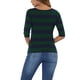 thumbnail image 3 of Camisetas de rayas para mujer Inspire Chic, corte ajustado, mangas de codo, cuello barco, T-shirt M verde marino, 3 of 6