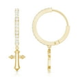 thumbnail image 3 of Rosec Jewels Cross Charm Drop Earrings for Women, Diamond Hinged Hoop Earrings, 18K Yellow Gold, 3 of 8