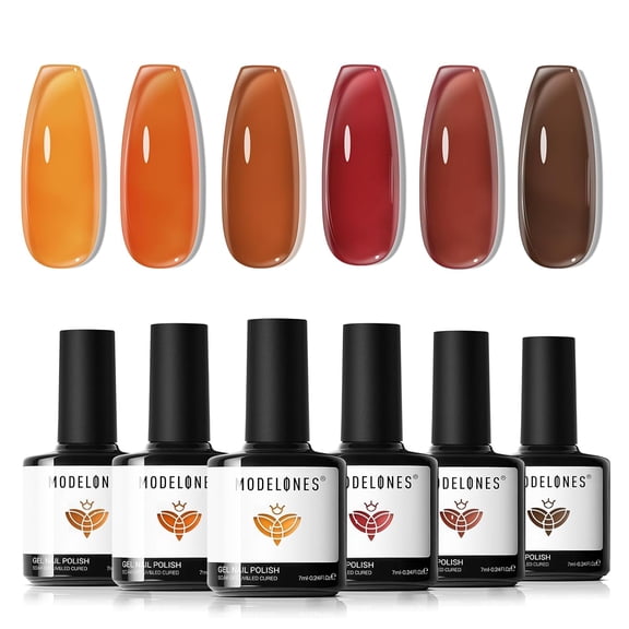 Modelones 6‑Colors Jelly Sheer Gel Nail Polish Set, 0.24 fl oz Each, Soak‑Off UV LED Translucent Candy Tone Gel Kit, 11‑Free Low‑Odor for Home DIY Salon Gift‑Ready Manicure