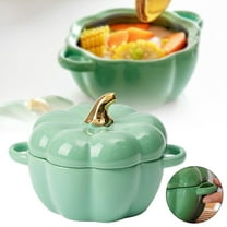 Vestitly Dutch Oven Pot with Lid, Pumpkin Pottery Dessert Saucepan, Mini Baking Dish Cute Pumpkin Bowl, Covered Dutch Oven Ceramic Stockpot, Pumpkin-Shaped Casserole（5.2*4.5in）