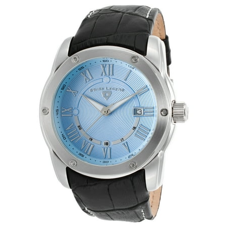 Swiss Legend 10005Q-012 Traveler Black Genuine Leather Light Blue Dial Watch