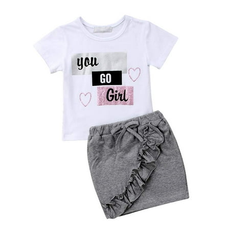 

Musuos Baby Girls Short Sleeve Letter Print T-Shirt Tops Bodycon Mini Skirt Outfits
